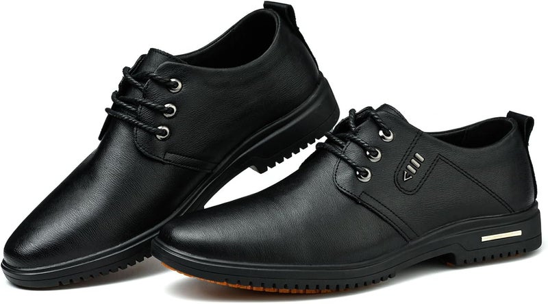 Dinggu Non Slip Work Shoes for Men Waterproof Mens Slip Resistant Shoes，Comfortable Food Service Kitchen Restaurant Chef Work Shoes Black - Image 3